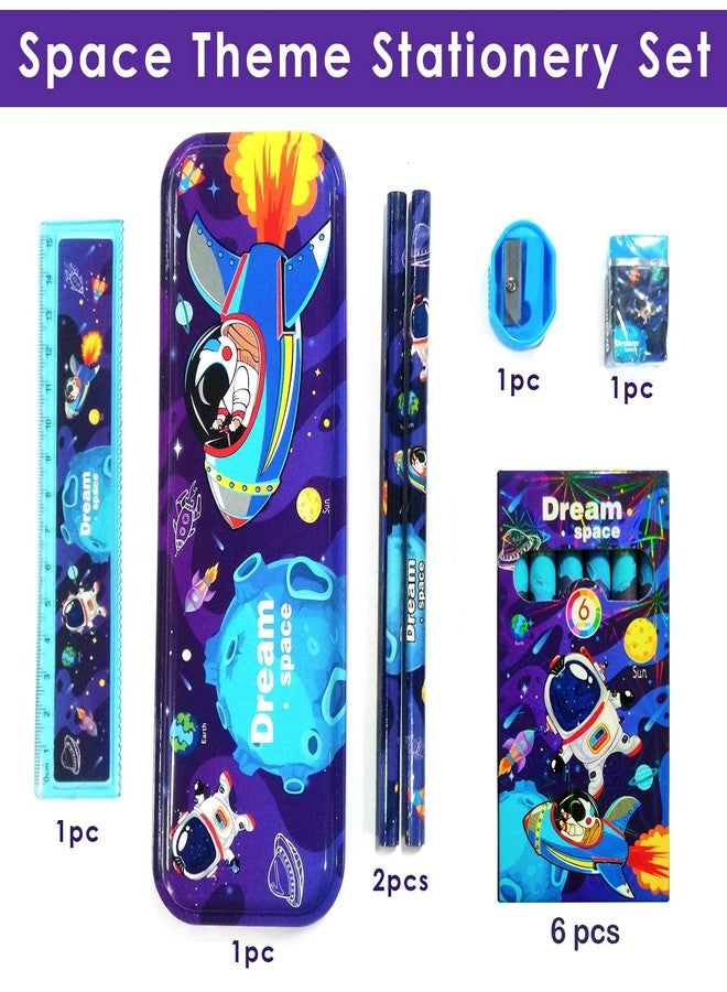 Crafty Cuddle Dream Space Stationery Kit Set for Boys | Cartoon School Supplies Combo - Pencil Box, Colour Set, Pencils, Eraser, Scale & Sharpener | Birthday Return Gift for Kids (Multicolor) - Image 2